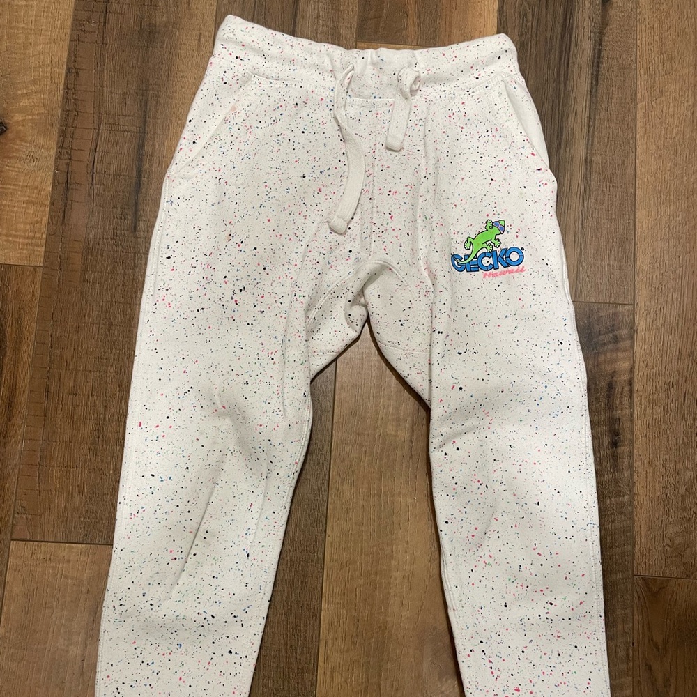 Gecko Men's/Unisex White Speckle Sweatpants Fleece Lined Joggers
